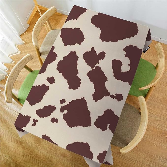 Swono Cow Or Horse Table Covers 52x70 Inch Animal Skin Cow Horse Print Pattern Wipeable Tablecloth Kitchen Dinning Tabletop Decoration, Brown Spots Cow Table Cloth for Outdoor and Indoor Use