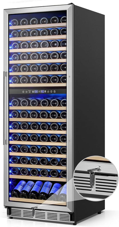 FoMup 24" 180-Bottle Dual Zone Wine fridge, Freestanding or Built-in | Sliding rail shelves, Reversible door, Professional cooling, Low noise, Glass door, Digital temp, Home or commercial use