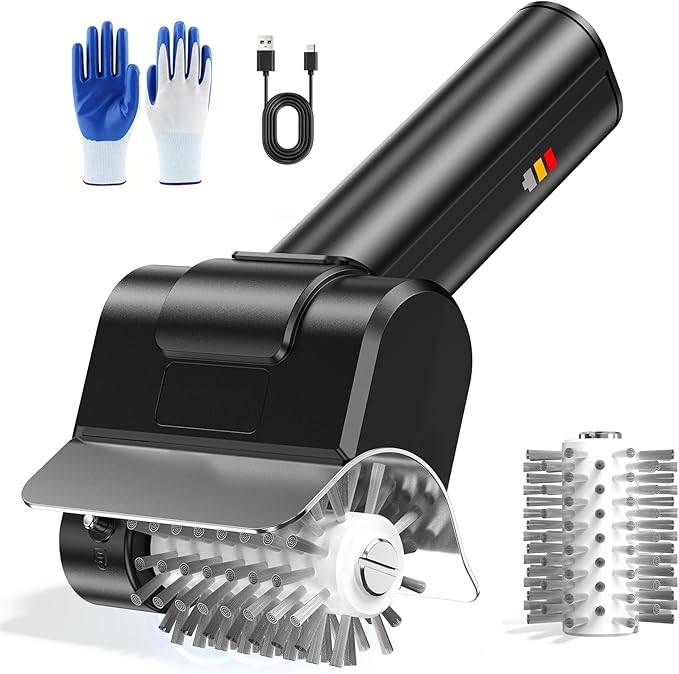 Electric Grill Brush, Heavy-Duty Cordless BBQ Brush with Stainless Steel Bristles, 2000mAh Rechargeable Battery, 1100RPM Motorized Grill Cleaner for Grates, Griddles and Smoker