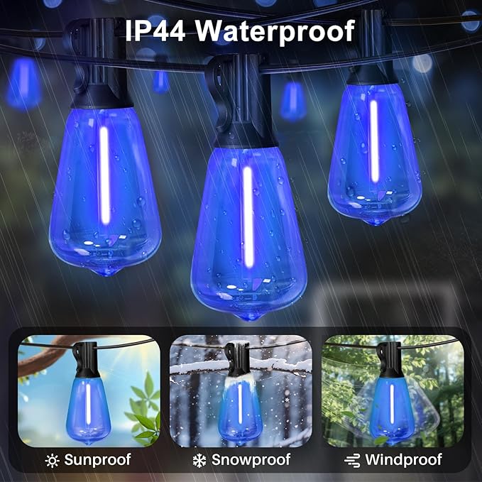 LAMPHOME 4-Pack 26Ft ST38 Outdoor String Lights, Blue LED Shatterproof Patio Lights with 12+1 Edison Bulbs, Perfect for Hanukkah, Bistro, Christmas & Party Decorations