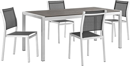 Modway Shore 5-Piece Aluminum Outdoor Patio Dining Table Set in Silver Black