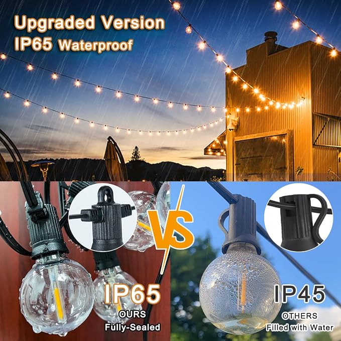 Kawaya Outdoor String Lights 25 FT LED Patio Light with 12+1 Shatterproof Edison Globe Bulbs - IP65 Waterproof Dimmable Hanging Lights - 2700K Warm White Lighting for Outside Yard Porch Deck Bistro