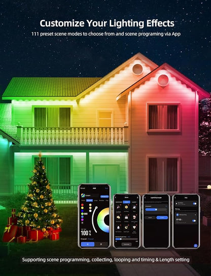 APPECK Permanent Outdoor Lights 50FT with 36 LEDs, Smart Eaves Lights RGBW | Waterproof Outdoor String Lights, 110+ Scene Modes, 40LM Warm White, for Daily/Holiday Decor, App/Voice/Remote Control, Black