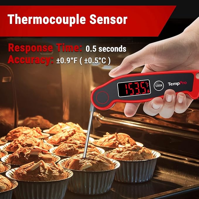 TempPro TP19 Waterproof Digital Meat Thermometer for Grilling with Ambidextrous Backlit & Thermocouple Instant Read Kitchen Cooking Food Thermometer for Candy Oil BBQ Smoker (Previously ThermoPro)
