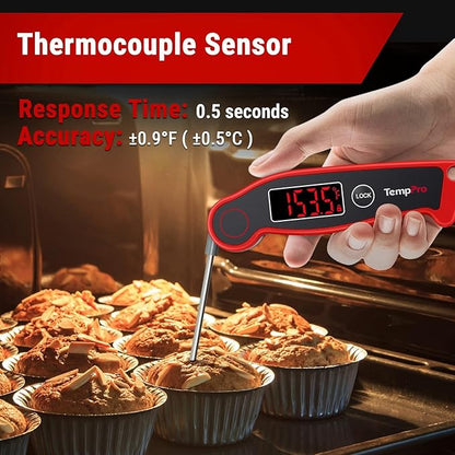 TempPro TP19 Waterproof Digital Meat Thermometer for Grilling with Ambidextrous Backlit & Thermocouple Instant Read Kitchen Cooking Food Thermometer for Candy Oil BBQ Smoker (Previously ThermoPro)