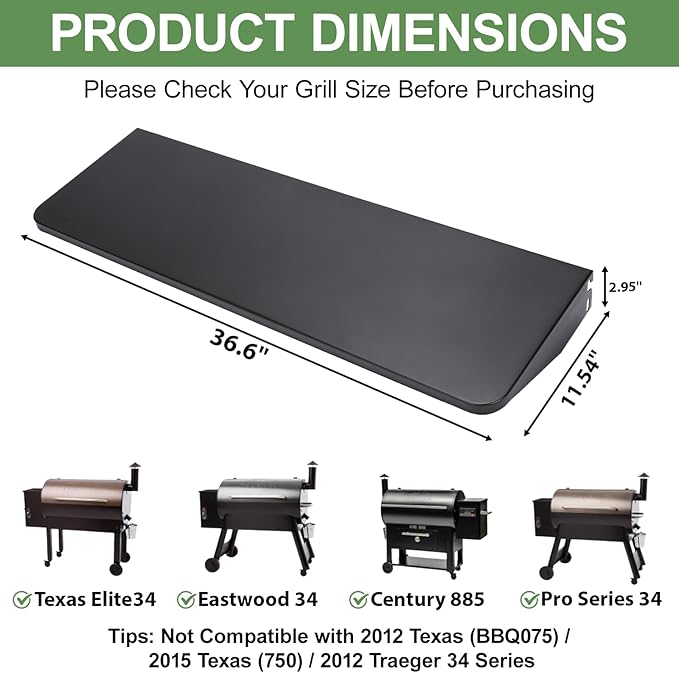 GRISUN Folding Front Shelf for Traeger Pro 34, Texas Elite 34, Century 885 & Eastwood 34 Pellet Grills, Heavy-Duty BAC363 Replacement Grill Accessory, 37" x 12" Foldable Prep & Storage Shelf