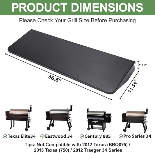 GRISUN Folding Front Shelf for Traeger Pro 34, Texas Elite 34, Century 885 & Eastwood 34 Pellet Grills, Heavy-Duty BAC363 Replacement Grill Accessory, 37" x 12" Foldable Prep & Storage Shelf