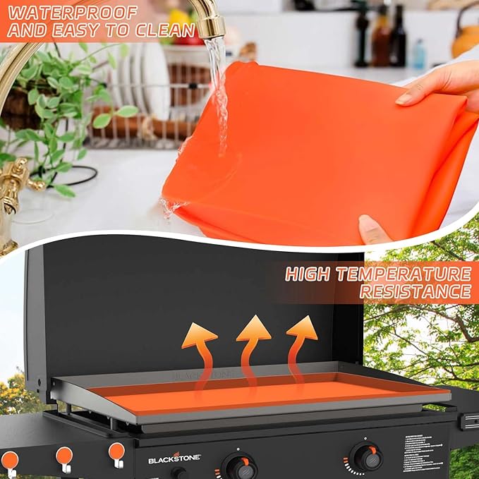 28 Inch Griddle Cover Mat for Blackstone, All-Season Protection Against Dirt & Rust, Food Grade Silicone Grill Mat (Orange)