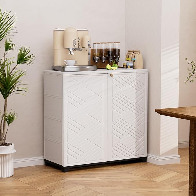 Mrosaa Storage Box Outdoor Caninet,Resin Indoor Storage Box Waterproof,Outdoor Storage Cabinets for Patio/Garden/Backyard(with 1 Shelf)-White
