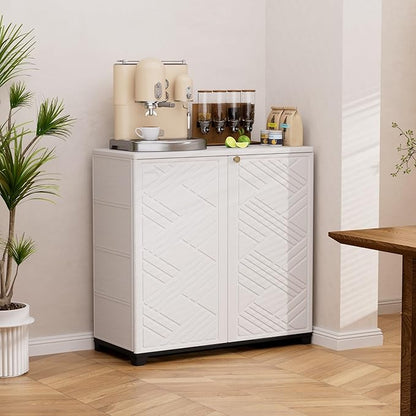 Mrosaa Storage Box Outdoor Caninet,Resin Indoor Storage Box Waterproof,Outdoor Storage Cabinets for Patio/Garden/Backyard(with 1 Shelf)-White