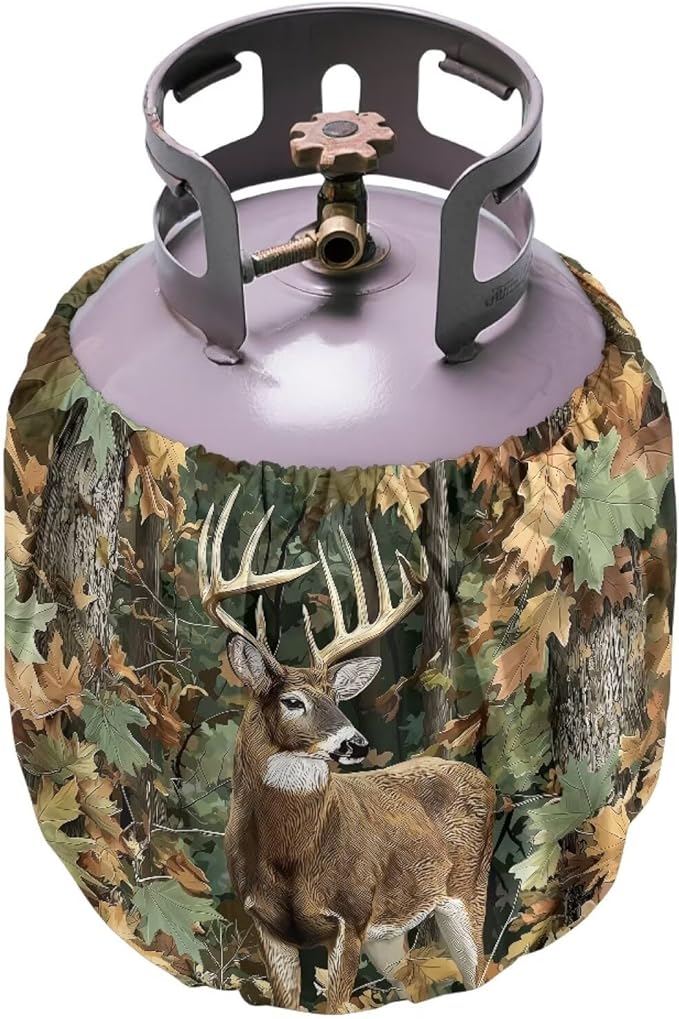 Camo Propane Tank Cover 20lb Reindeer Gas Tank Cylinder Cover for Outdoor Easy to Install RV Gas Cylinder Protector for All Season Gift for Friends