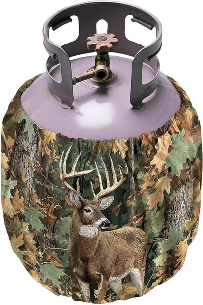 Camo Propane Tank Cover 20lb Reindeer Gas Tank Cylinder Cover for Outdoor Easy to Install RV Gas Cylinder Protector for All Season Gift for Friends