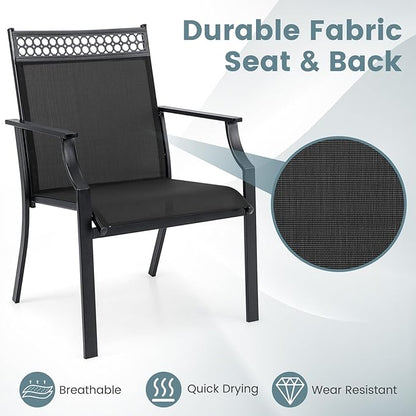 Giantex Patio Chairs Set of 4, Outdoor Chairs with All Weather Fabric, High Backrest, Armrests, Heavy Duty Metal Armchair, Outside Dining Chairs for Porch Lawn Garden Yard Pool, Black