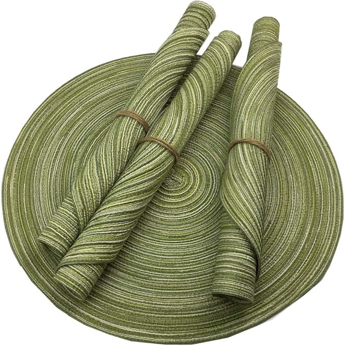 Red-A，Placemats,Round Placemats for Dining Table Set of 4 Woven Heat Resistant Non-Slip Kitchen Table Mats Diameter 14 inch(Green)