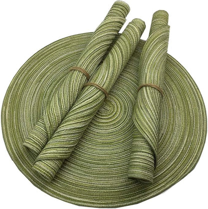 Red-A，Placemats,Round Placemats for Dining Table Set of 4 Woven Heat Resistant Non-Slip Kitchen Table Mats Diameter 14 inch(Green)