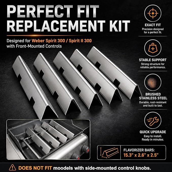Uniflasy 7636 Flavorizer Bars and 69787 Burner Tube for Weber Spirit & Spirit II 300 Series Spirit II E-310 E-320 S-320 E/S330 with Front Control for Weber GS4 Replacement Parts 67046 68843