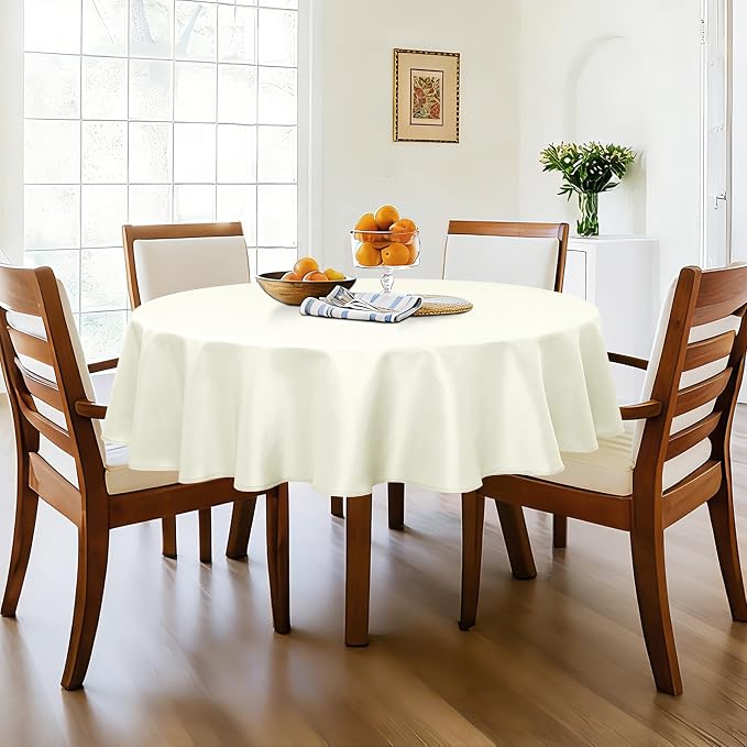 DWCN Round Tablecloth 70 Inch - Waterproof & Stain Resistant Spillproof Washable Polyester Fabric for Dining Room Kitchen, Dining, Party, Weddings and Restaurants, Ivory