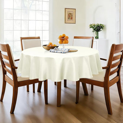 DWCN Round Tablecloth 70 Inch - Waterproof & Stain Resistant Spillproof Washable Polyester Fabric for Dining Room Kitchen, Dining, Party, Weddings and Restaurants, Ivory