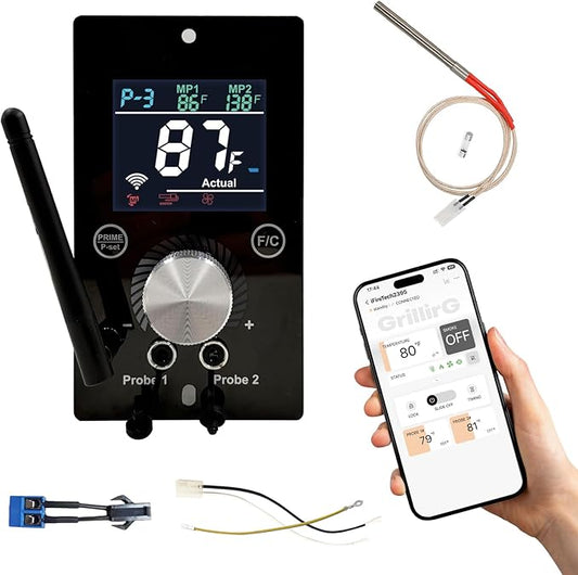 Universal WiFi PID Smart Grill Controller Upgrade Kit for Pit Boss, Traeger, Z Grills & Asmoke Pellet Smokers, APP-Enabled Temperature Control Board with 1 Hot Rod, 180°F-500°F, 1°F Steps