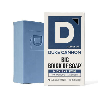 Duke Cannon Midnight Swim Big Brick of Soap 4-Pack, 10 oz Each – Sandalwood & Lavender Scent, Large Triple-Milled Bar Soap for Men, Long-Lasting & Moisturizing