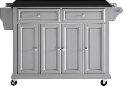 Crosley Furniture Full Size Granite Top Rolling Kitchen Island Storage Cart, Microwave Stand, Spice Rack, Gray