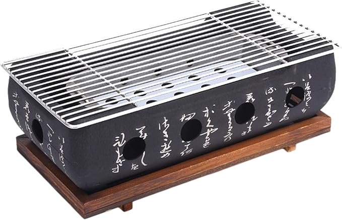 Japanese Charcoal Grill Grill BBQ Stove Robata Hibachi & Yakitori aluminum alloy Stainless steel and wooden base for Outoor BBQ Cooking Yakiniku (A,Extra Large)