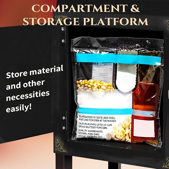 20 Oz Popcorn Machine with Cart, Vintage Movie Theater Style Pop Corn Popper with 16" Bicycle-Style Wheels & a Cabinet for Home Theater, Parties, Events, Black