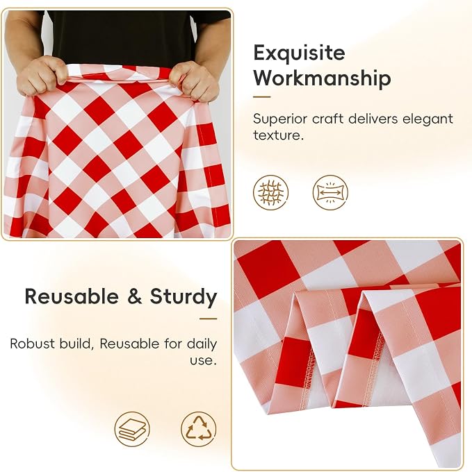 SquarePie Picnic Table Cover with Bench Covers - Waterproof Fitted Elastic Tablecloth for 6 FT Tables - Washable Polyester Camping Table Cloth for Outdoor Patio RV BBQ (Red Checkered, 30"x72")