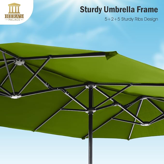 HERA'S PALACE 13 ft Large Patio Umbrella, Double-Sided Twin, Outdoor Market Umbrella with Crank Handle, Powerful UV Protective, Lime
