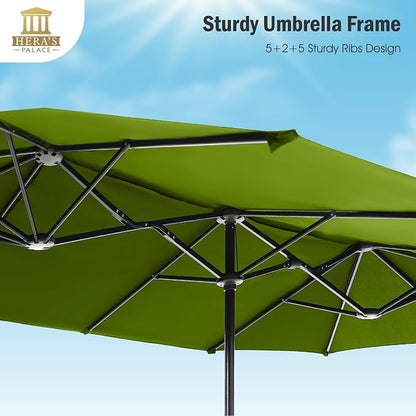 HERA'S PALACE 13 ft Large Patio Umbrella, Double-Sided Twin, Outdoor Market Umbrella with Crank Handle, Powerful UV Protective, Lime
