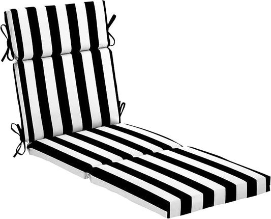 Arden Outdoor Chaise Cushion, 22x77, Black Cabana Stripe | Lounge Cushion, Rain-Proof, Fade Resistant, Mold and Mildew Resistant