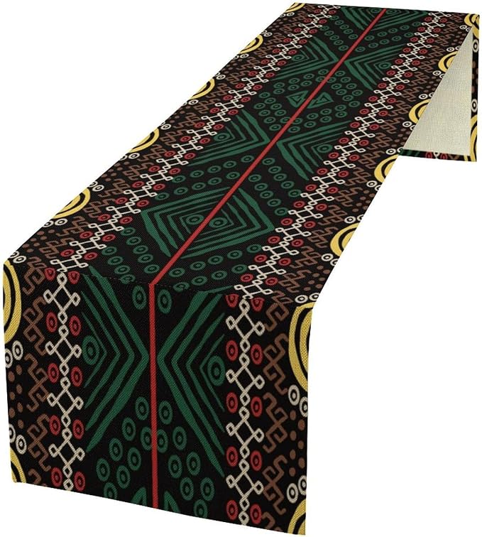 African Geometric Tribal Table Runner Vintage Abstract Ethnic Aztec Traditional Seasonal Summer Holiday Dinner Runner for Farmhouse Kitchen Dinner Table Party Decoration 13x90in