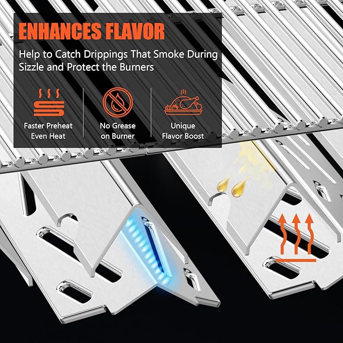 QuliMetal SUS304 Grill Parts for Weber Genesis II E-410/E-415/E-435, Flavorizer Bars and Heat Deflectors for Weber Genesis II LX E-440 Grills, Replacement for Weber GS4 66686 66033 66796 66041, 17"