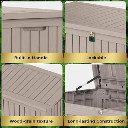 Outdoor Storage Box 185GAL Waterproof Resin Deck Box,Pool Accessories Supplies，UV-Resistant Lockable Package Delivery Bin for Garden Tools,Large Patio Outside Cushions,Chest,Furniture,Grey