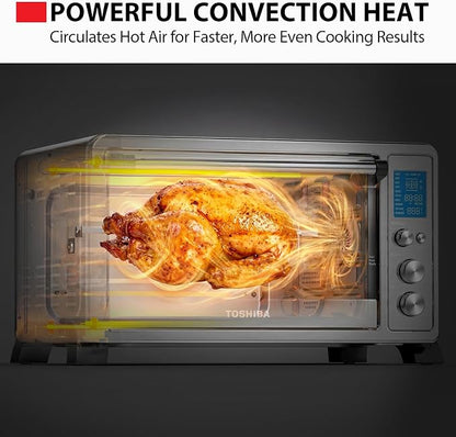 TOSHIBA 10-in-1 Convection Toaster Oven, 6-Slice Countertop Oven, 1500W | Bake, Broil, Rotisserie & Pizza Functions, LCD Knob Controls, 6 Accessories, with Toast, 1500W, Stainless Steel