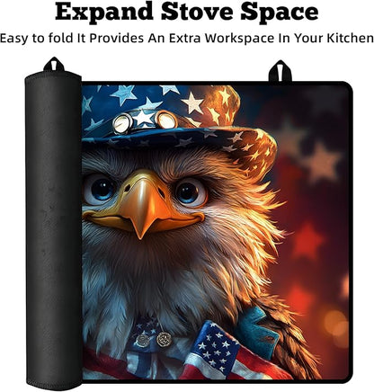 Multi-Design Stove Cover for Glass/Electric Stoves - 3-in-1 Heat-Resistant Protector Mat, Non-Slip Drying Rack 28"x20" (Independence Day - Eagle)