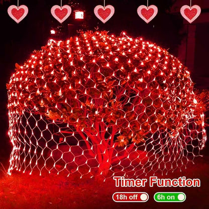 QITONG Red Net Lights Outdoor Mesh Lights, 360 LED 12ft x 5ft Christmas Net Light Plug in, 8 Modes Clear Wire Bush Light