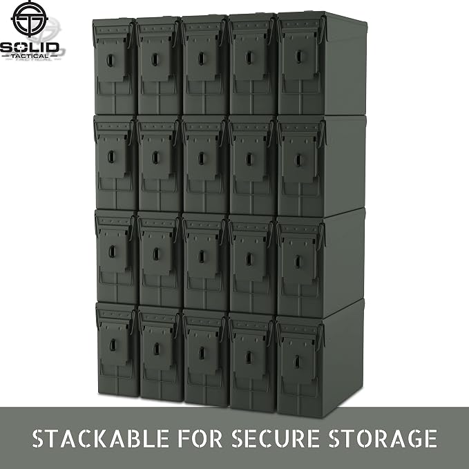 Lockable Metal Ammo Storage Box - Military & Army Steel Ammo Can for Ammunition Storage - Waterproof Ammo Crate Utility Box