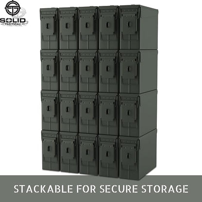 Lockable Metal Ammo Storage Box - Military & Army Steel Ammo Can for Ammunition Storage - Waterproof Ammo Crate Utility Box