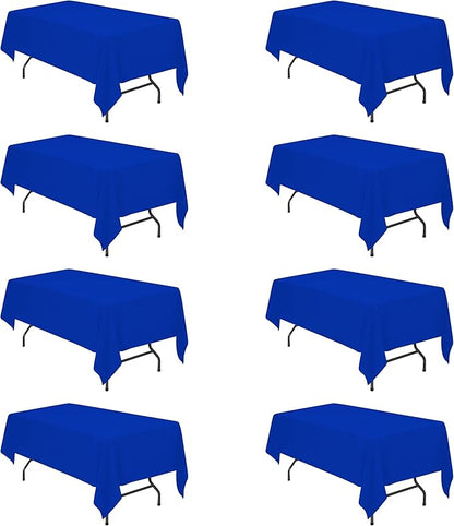 BRILLMAX 8 Pack Royal Blue Tablecloths 60x102 Inch for 6ft Rectangle Tables | 150 GSM Polyester Fabric, 15" Standard Drop, Water, Stain & Wrinkle Resistant Cloth Cover for Wedding Reception Banquet Party