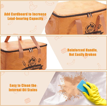 BBQ Blanket for Resting Meat, Meat Resting Bag for BBQ Grill & Smoking, Reusable 4-Layer Insulated Smoked Meat Resting Bag with Wide Mouth for Large Brisket/Beef/Pork Shoulders/Turkeys (15.7 Inch)