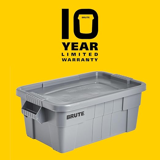Rubbermaid Commercial Products BRUTE Tote Storage Container with Lid, 14-Gallon-included, Rugged/Reusable Boxes for Moving/Storing in Garage/Basement/Attic/Jobsite/Truck/Camping, Gray | Built for rigorous daily use, stacking securely to maximize valuab...