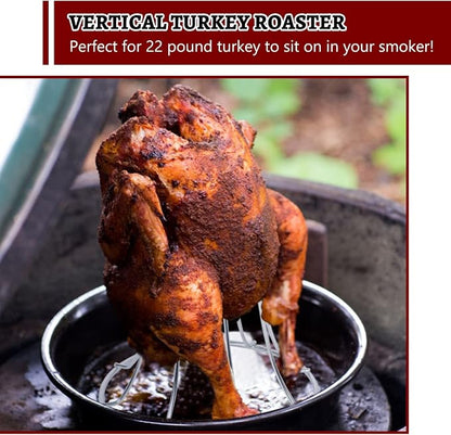 KAMaster Stainless Steel Vertical Chicken Roaster Beer Can Holder Large Turkey Big Green Egg Accessories Rack Upright Stand for Grill and Smoker Like Weber