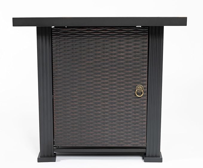 KEIKI 28 Inch Square Propane Fire Pit Table, Outdoor Gas Patio Heater with Metal Tabletop, 50000 BTU Backyard Firepit with Lid and Stones