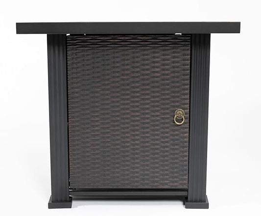 KEIKI 28 Inch Square Propane Fire Pit Table, Outdoor Gas Patio Heater with Metal Tabletop, 50000 BTU Backyard Firepit with Lid and Stones