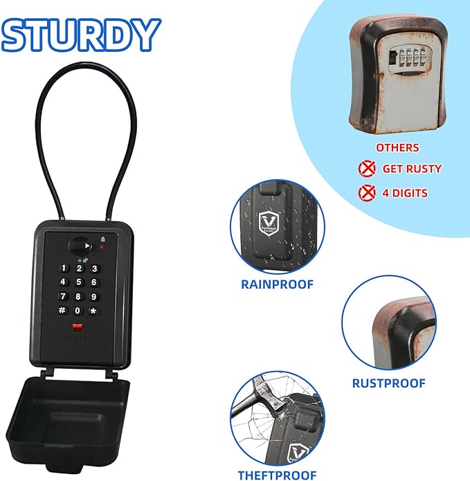 Flexible Steel Cable Lock Box for Keys, 12-Digit Combination Key Safe with Resettable Code, Large Capacity Weatherproof Outdoor Lockbox for House Keys, Home, Garage, Black