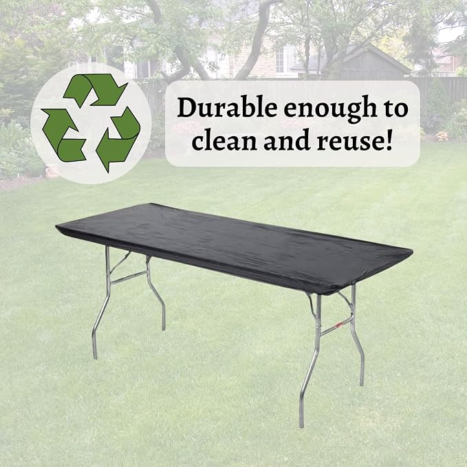 6' Rectangle Plastic Table Covers 30" x 72", Bundle of 5 (Black)