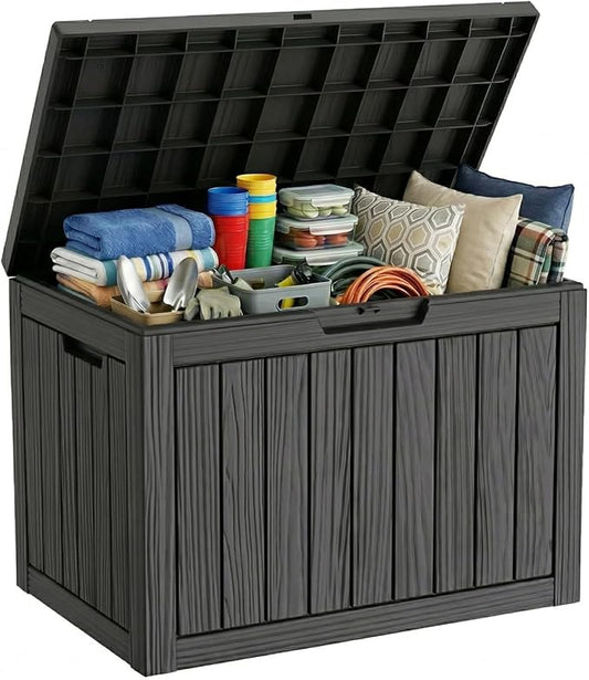 50 Gallon Resin Deck Box Outdoor Storage Box Waterproof for Patio Furniture,Outdoor Cushions,Garden Tools and Pool Supplies（Black）