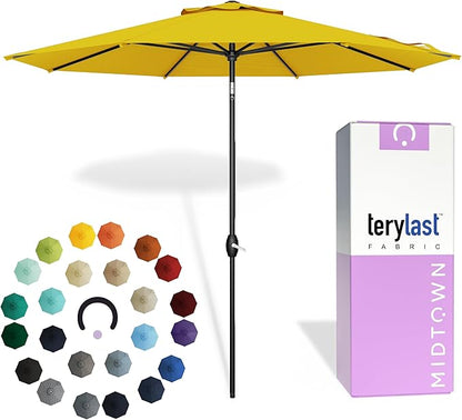 Midtown Umbrellas 10-Year-No-Fade - 8 Ft - UV Proof Sunflower (Yellow) Fabric - Umbrella Outdoor Patio, Auto-Tilt Aluminum Frame Patio Umbrella for Garden, Pool & Deck - Black Pole