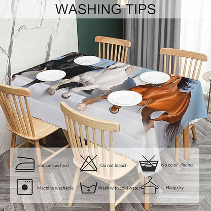 Tablecloth Horse 52 X 70 Inch, Galloping Horses Snow Winter Forest Oblong Table Cloths Anti-Shrink Decorative Table Cover for Kitchen Dinning Tabletop Outdoor Picnic BBQ